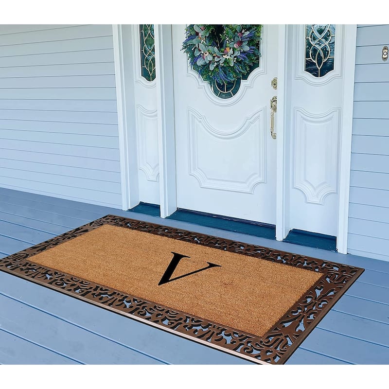 A1HC Natural Coir Monogrammed Door Mat For Front Door, 30"X60", Anti-Shed Treated Durable Doormat for Outdoor Entrance