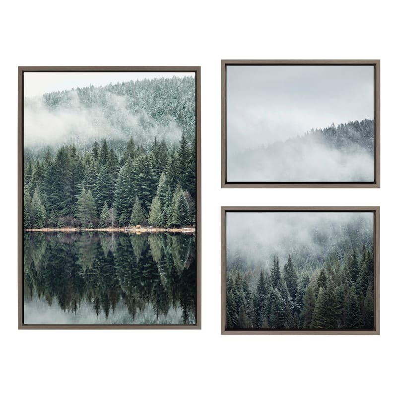 Kate and Laurel Sylvie Evergreen Canvas Art by Emiko and Mark Franzen - 3 Piece Set - Grey
