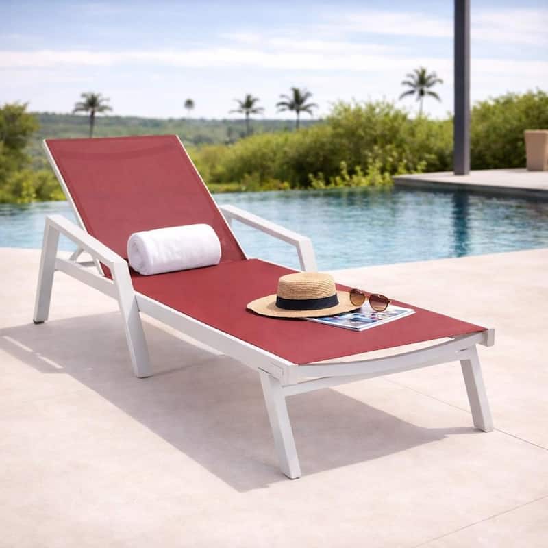Marlin Rust-Resistant Aluminum Chaise Lounge - Adjustable 4-Position Outdoor Tanning Chair with Armrests