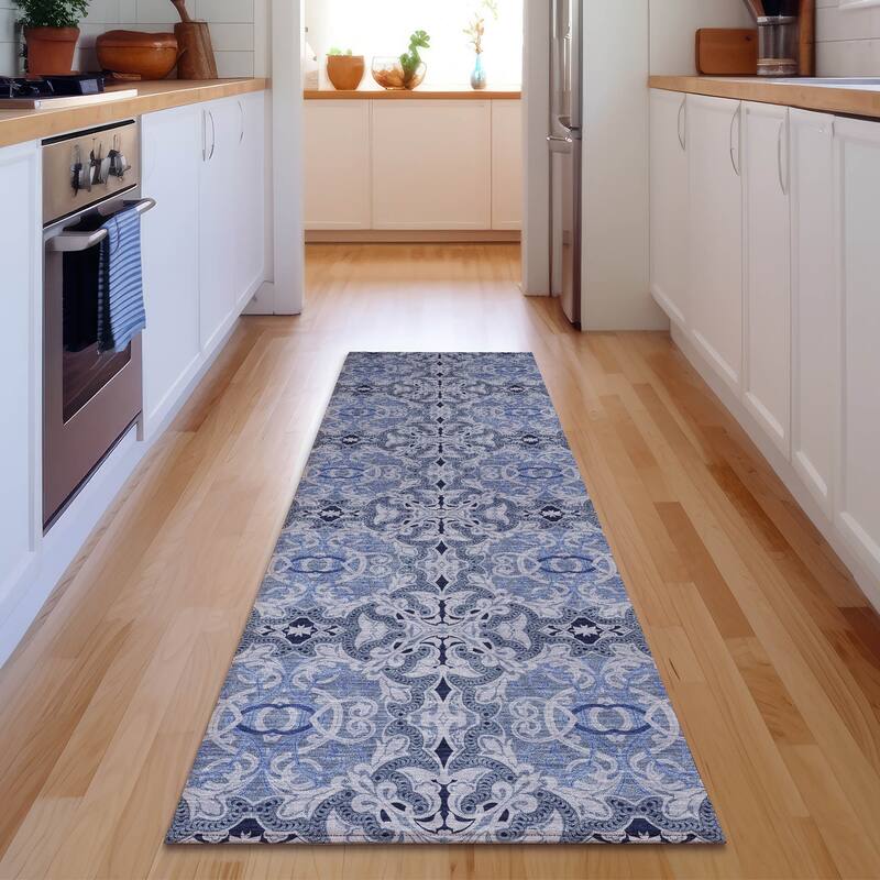 Premium Washable Super Soft Traditional Gladiator Mayfield Rug - Blue - 2' 3" x 7' 6" - Runner