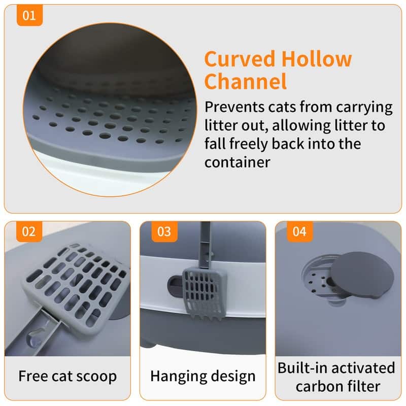 XXL Enclosed Cat Litter Box Oval Front Entry Cat Toilet Tray with Scoop - 13.4x22x15 inch