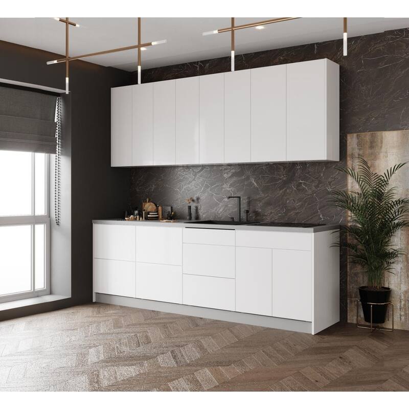 Kitchen Fusion Collection White Gloss Color Base Size 8.5Ft Wide - 103x24