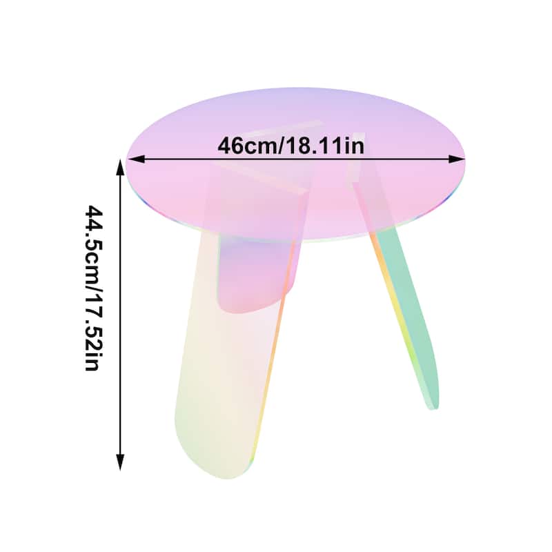 Acrylic Coffee Side Table Round Iridescent Rainbow End Table with PVC Table Cover