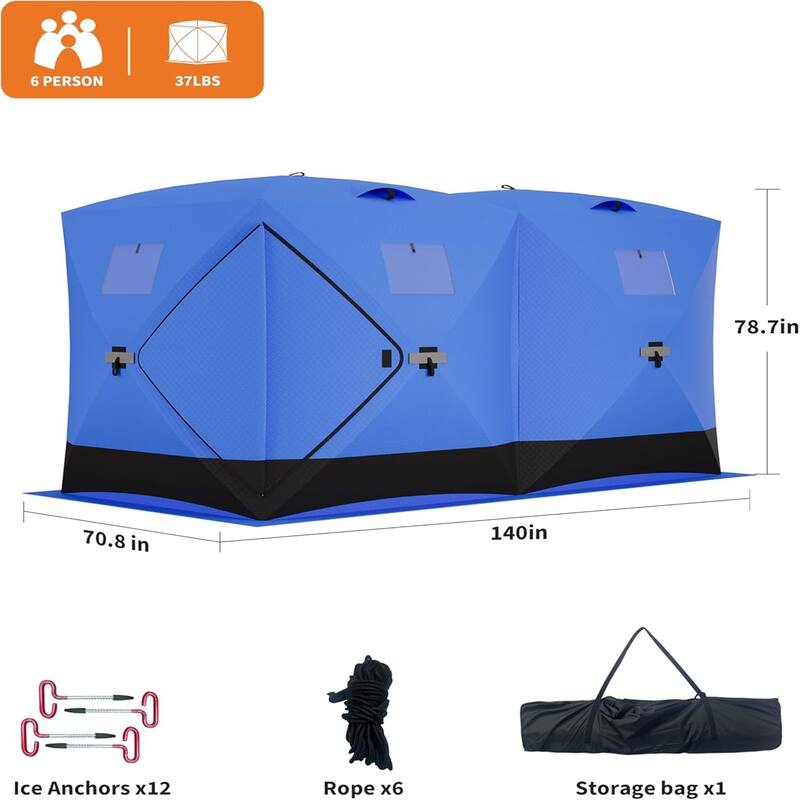 Portable Insulated Ice Fishing Tent Shelter 6-8 Person - N/A