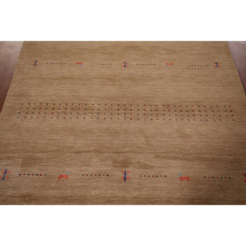 Tribal Gabbeh Oriental Area Rug Hand-Knotted Brown Wool Carpet - 4'10"x 6'5"