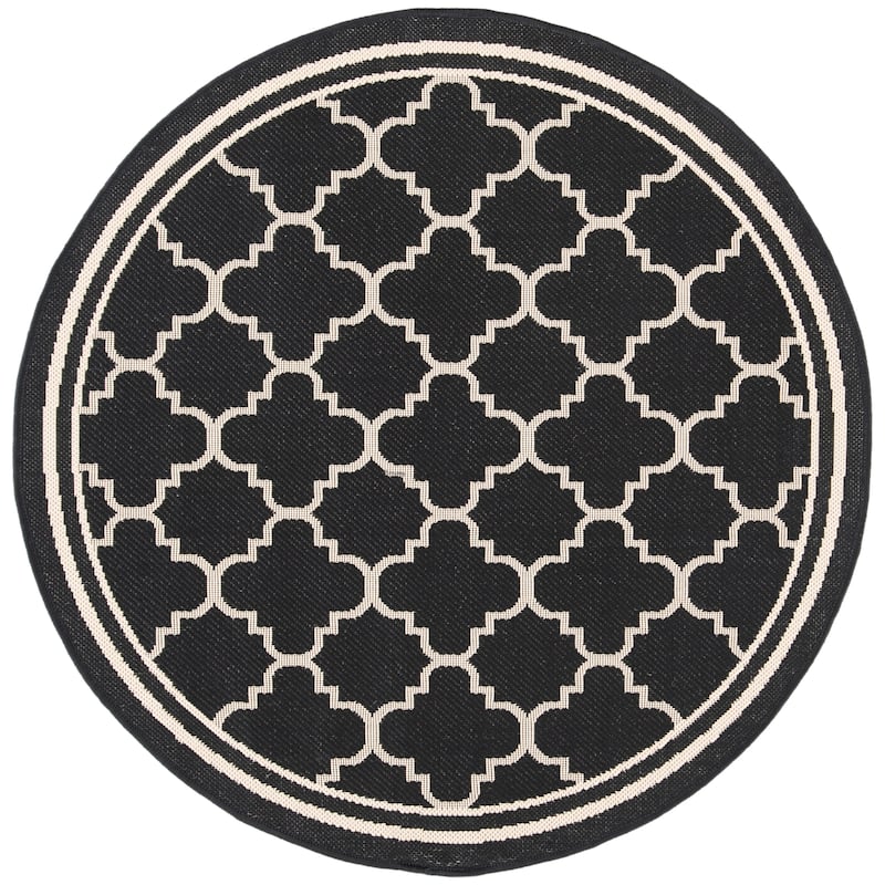 SAFAVIEH Courtyard Kristelle Indoor/ Outdoor Waterproof Patio Backyard Rug - 7'10" Round - Black/Beige