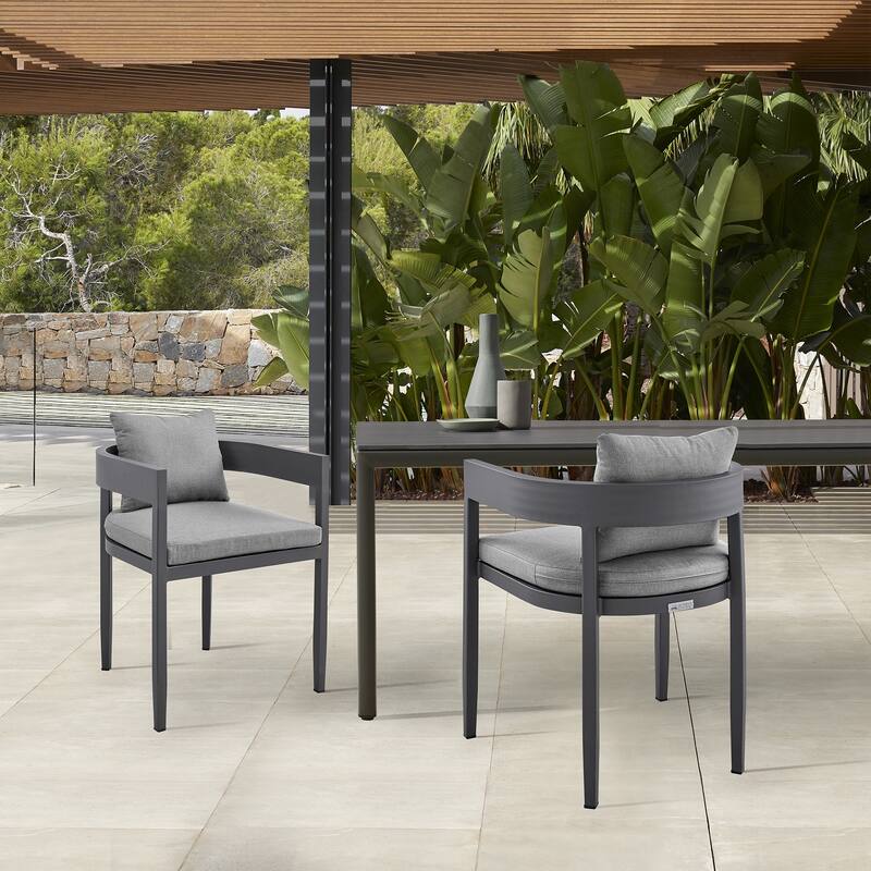 Outdoor Patio Dining Chairs - Aluminum Frame with Cushions - Set of 2
