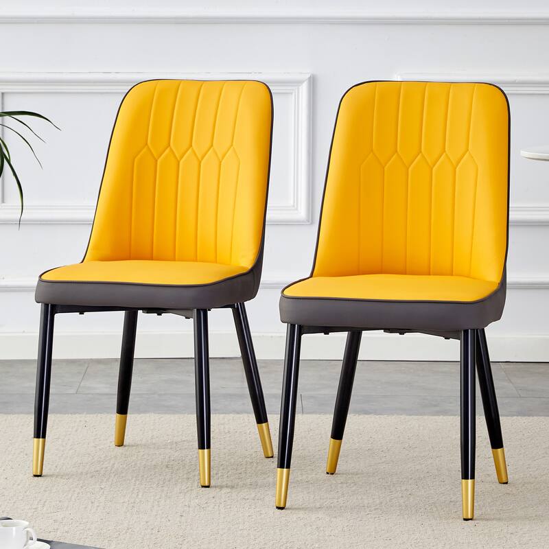 Side Chair Kitchen Chair Vanity Chair Accent Chair Lounge Chair Leisure Chair Yellow Grey Leather Chair Set of 2 - Yellow Grey