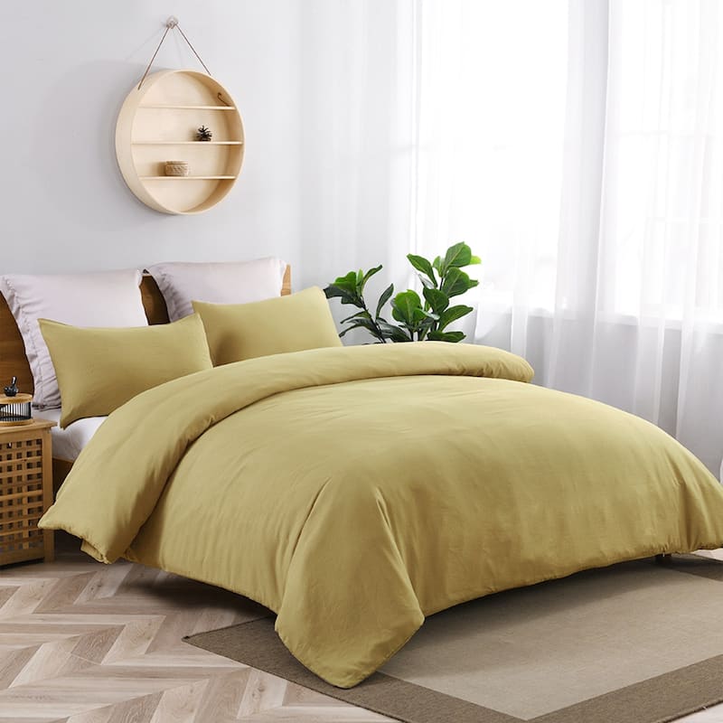 Light-Weight Microfiber Duvet Cover Set with Zipper Closure - Khaki - Twin