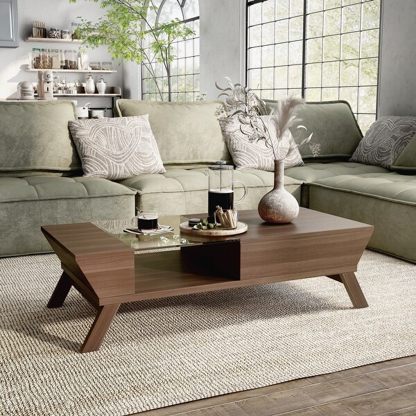 Kress Mid-Century Modern Walnut 47-inch Glass Insert 1-Shelf