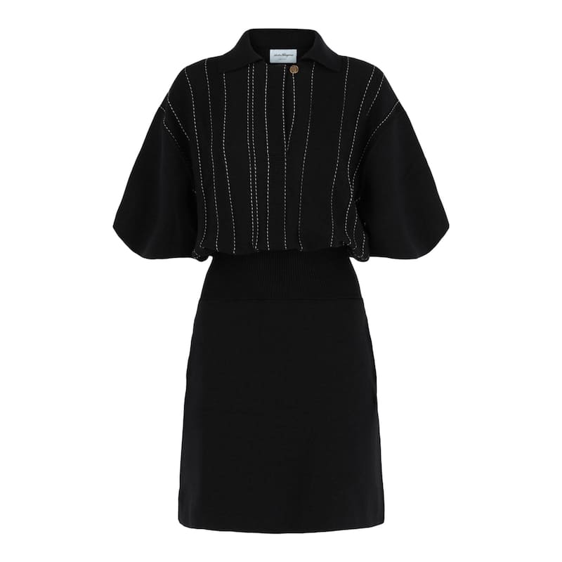 Ferragamo Contrast Stitch Knit Dress, ,