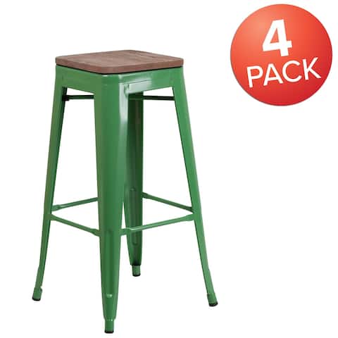 4 Pack 30" High Backless Metal Barstool with Square Wood Seat