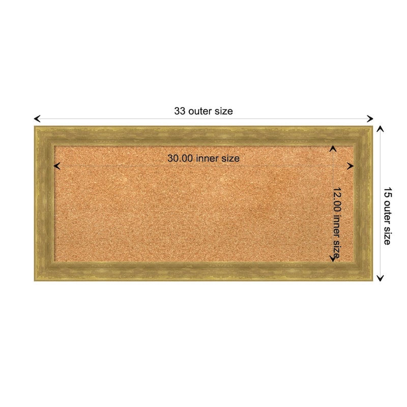 Angled Gold Wood Framed Natural Corkboard Bulletin Board, Organization Board, Pin Board - Board Size 30x12