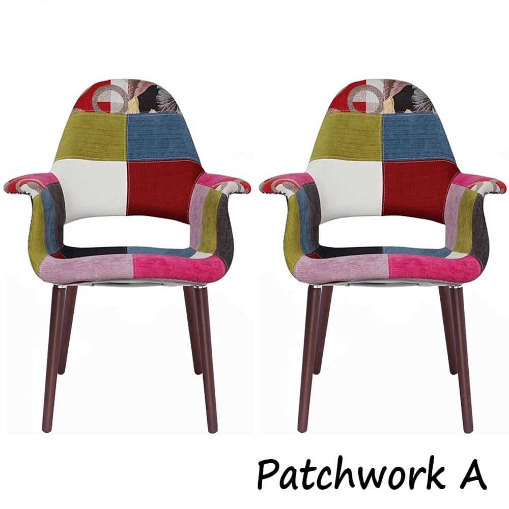 Set of 2 Organic Upholstered Fabric Modern Armchairs with Dark Walnut Brown Wooden Legs for Dining Room Office or Accent Chair