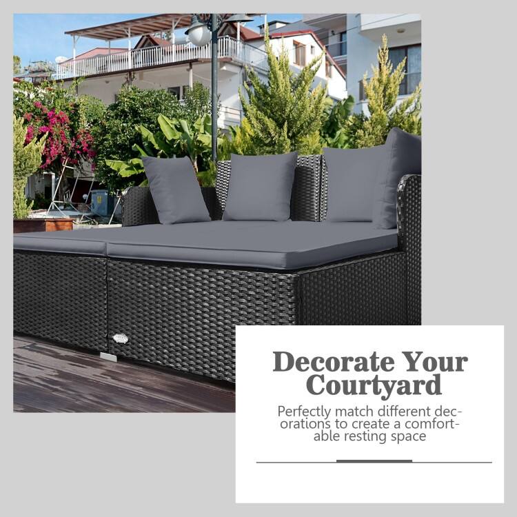 Outdoor Rattan Daybed with Cushions for Patio Garden Lounge Seating