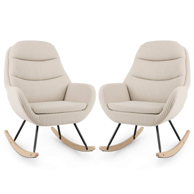 Costway 1/2 PCS Upholstered Rocking Chair with Padded Backrest & Seat - 2 PCS