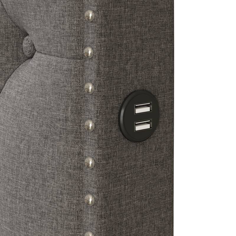 Queen Size Upholstered Platform Bed with 2 Drawers and 2 sets of USB Ports on each side, Linen Fabric