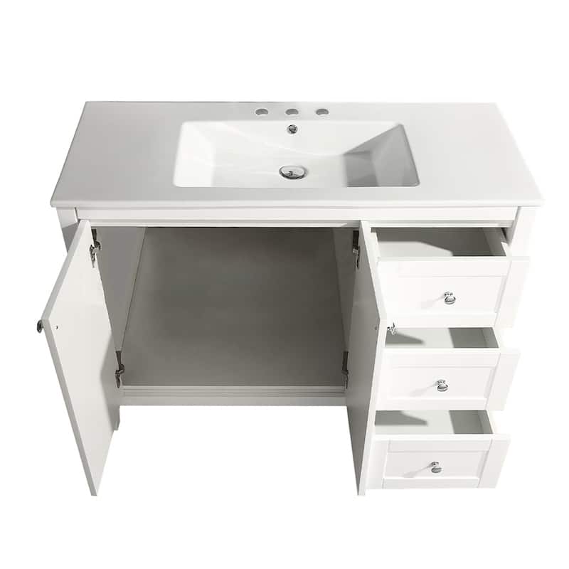 Cannes 48 In. White Bathroom Vanity With White, 3-Hole Ceramic Sink Top
