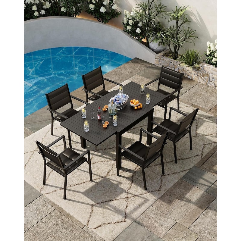 Patio Extendable Dining Table for 4-6,Aluminum Outdoor Dining Table 31.5-63 for Backyard Porch, Deck