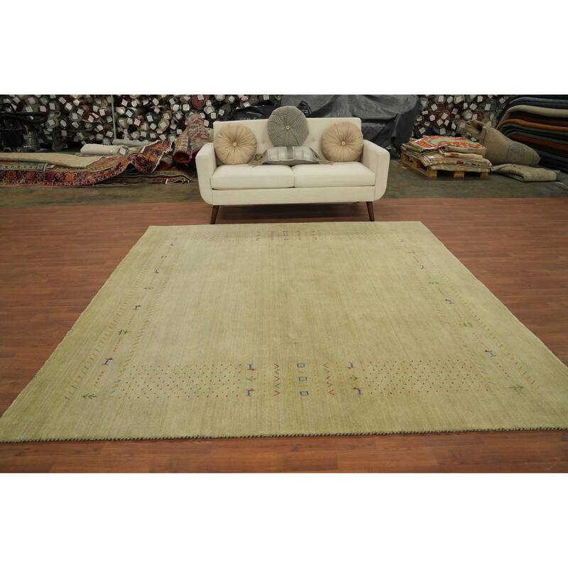Hand Knotted Oriental 100% Wool Carpet Tribal Animal Pictorial Yellow & Gold Gabbeh Area Rug - 7' 11'' X 7' 11''