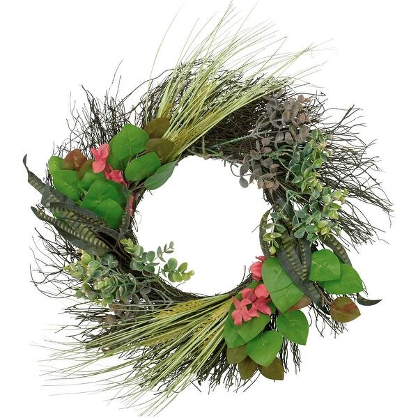 slide 2 of 3, Wheat, Eucalyptus and Twig Artificial Wreath, 22-Inch