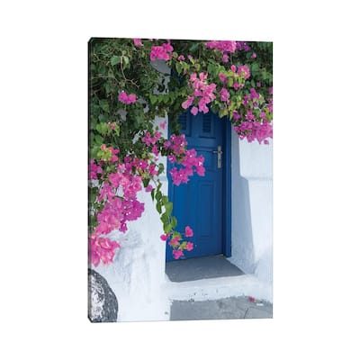 iCanvas "A Picturesque Blue Door Surrounded By Pink Bougainvillea, Firostefani, Santorini, Greece" by Brenda Tharp Canvas Print