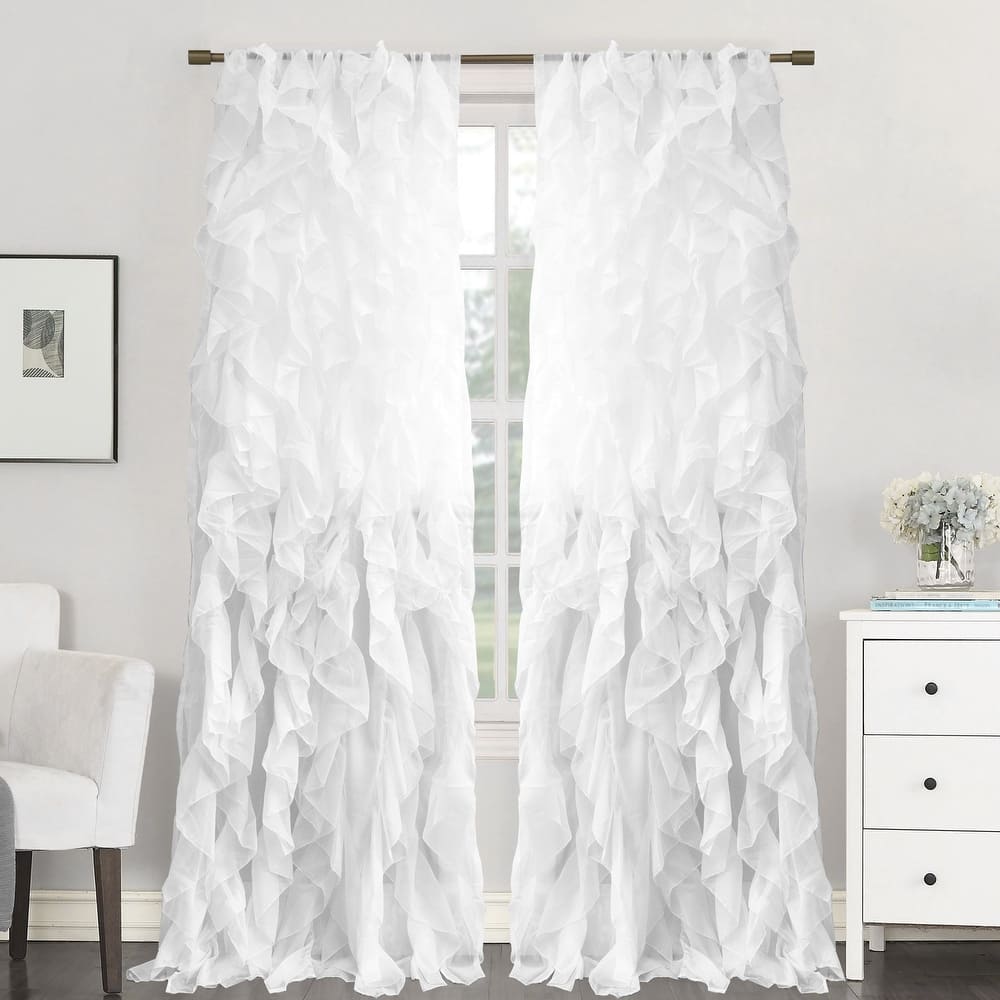Sweet Home Collection Chic Sheer Voile Vertical Ruffled Tier Window Single Panel Curtain - 96" Long
