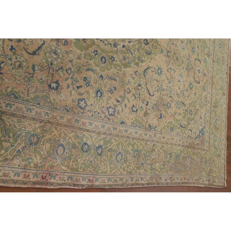 Hand Knotted Oriental 100% Wool Carpet Traditional Floral Peach Kashan Area Rug - 9' 8'' X 6' 6''