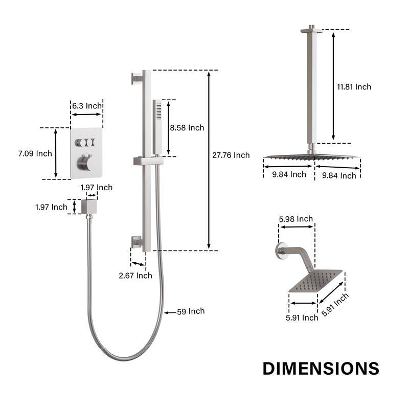 3-Function Dual Shower System With 10in. Square Shower Head With Hand Shower(Valve Included)