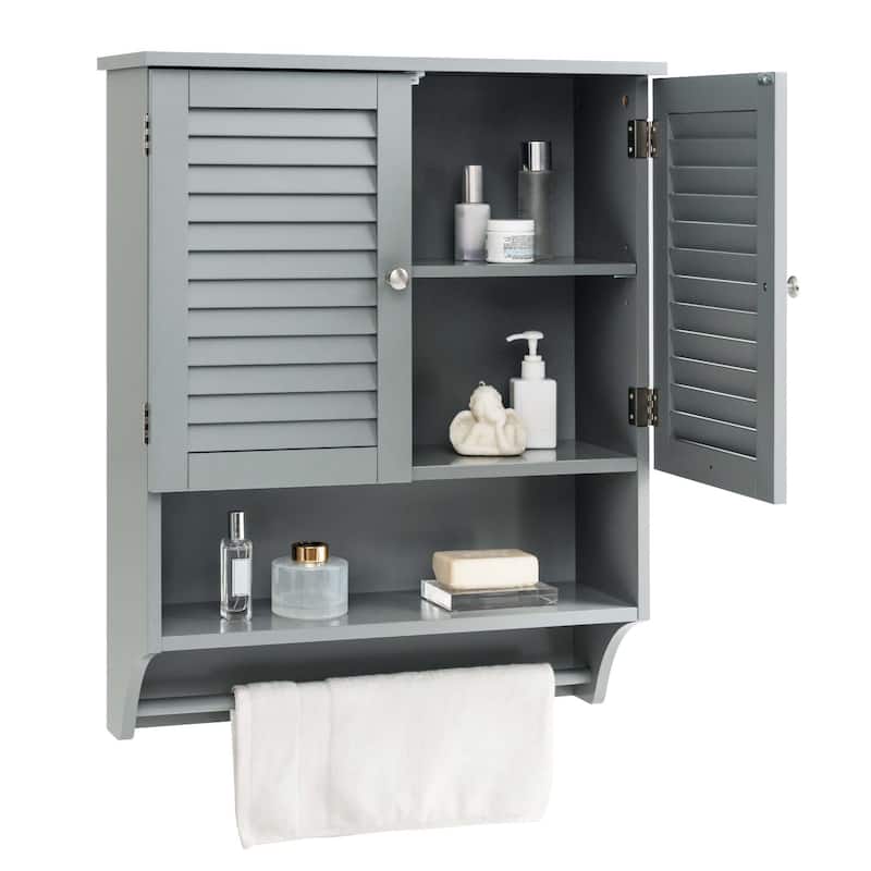 Costway Bathroom Wall Mounted Medicine Cabinet with Louvered Doors & - See Details - Grey