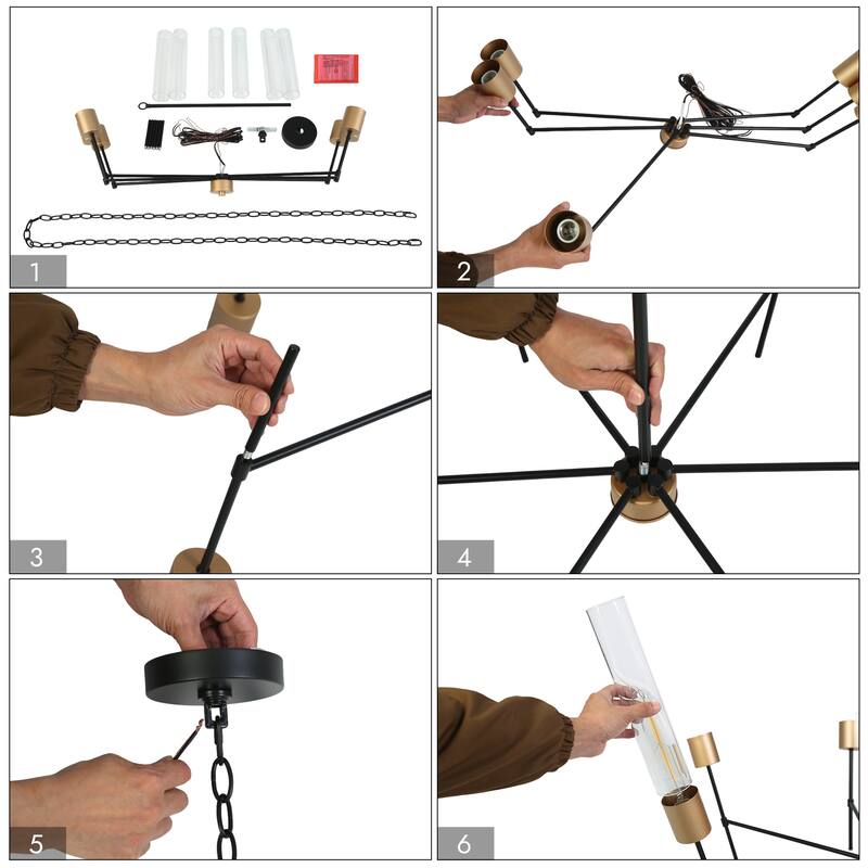 Modern Black Gold 6-Light Chandelier Crown Design Light Fixture for Dining Room - 43.7 " × 26.4 "