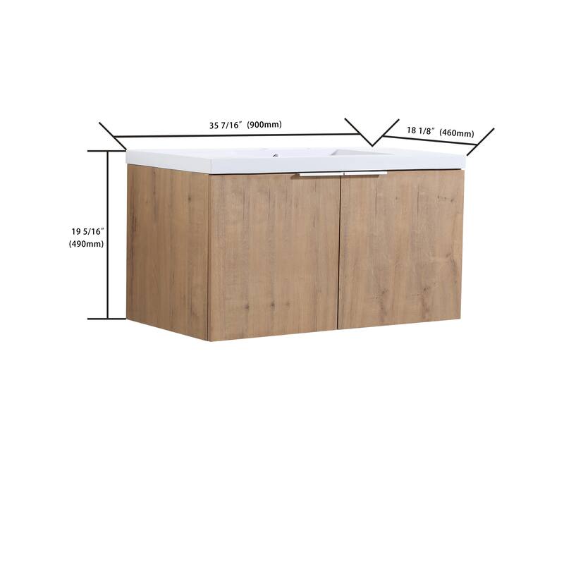 36 Inch Float Mounting Bathroom Vanity With Sink, Modern Design and 2