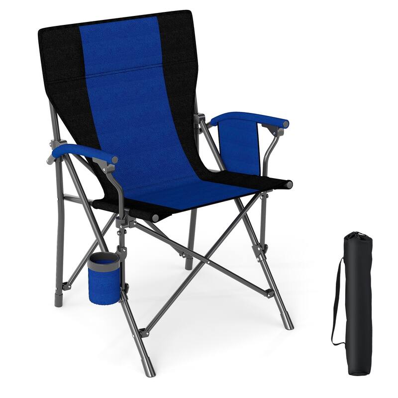 Oxford Metal Folding Camping Chair with Cupholder and Carrying Bag - Navy