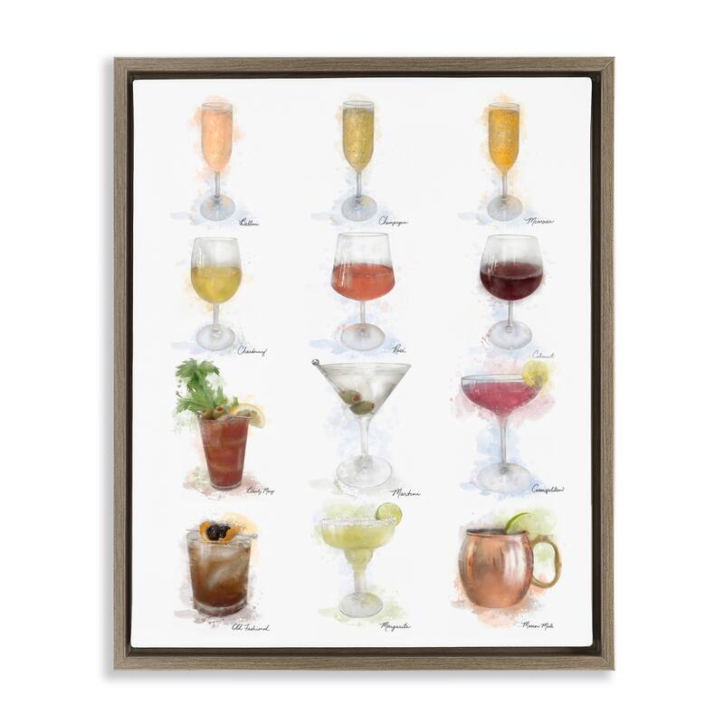 Stupell Soft Artisanal Cocktails Menu Framed Floater Canvas Wall Art Design By Matthew Piotrowicz - 25 x 31 - Brown