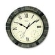 preview thumbnail 1 of 0, 15" B/O Faux Stone Roman Numeral Outdoor Clock Thermometer Hygrometer
