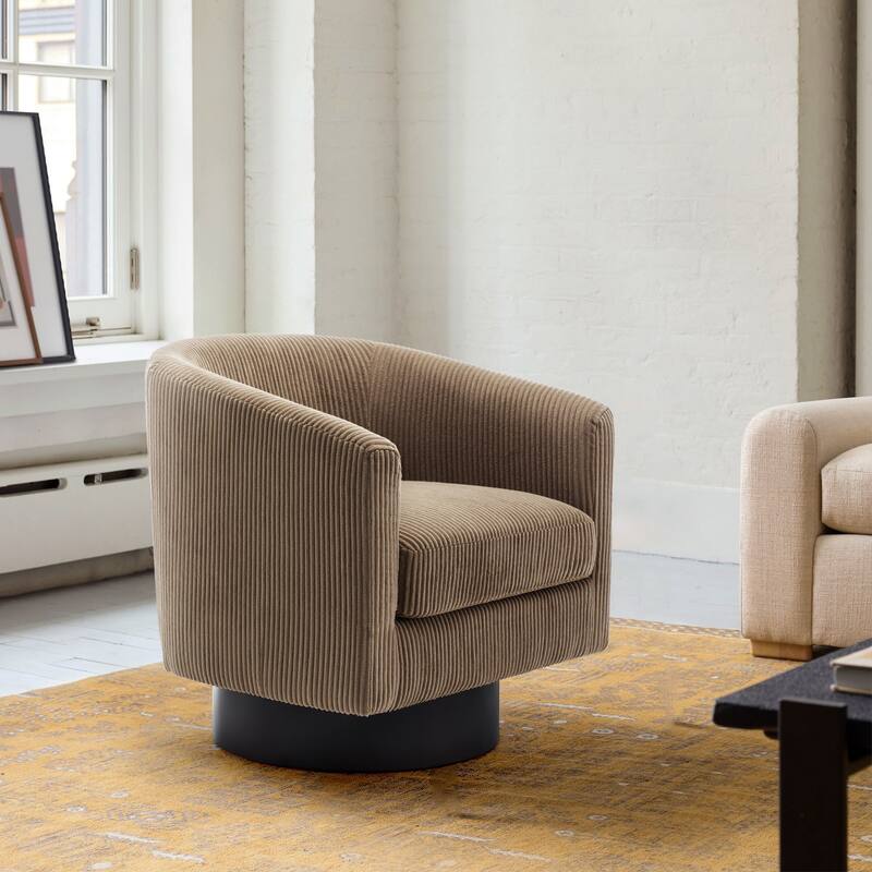 Modern 360° Swivel Corduroy Barrel Chair, Accent Armchair For Living Room