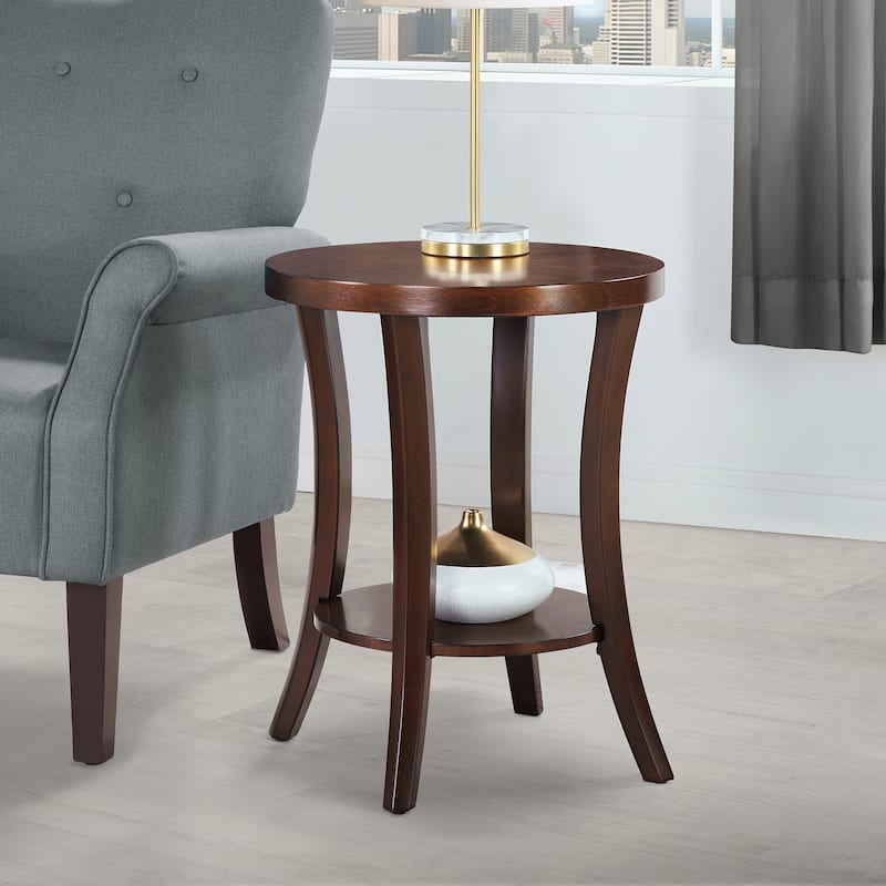 Round End Table with Shelf Curved Legs and Spacious Two-Tier Storage Veneer Finish Accent Table for Living Room - 18