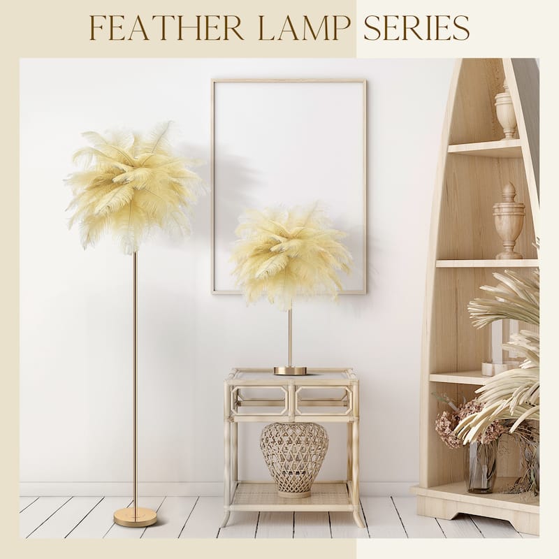 63 Inch Feather Tripod Floor Lamp With Bulbs - Camel