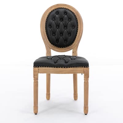 French Style Solid Wood Frame Antique Painting,Hand-pulled buckle decoration PU artificial leather Dining Chair
