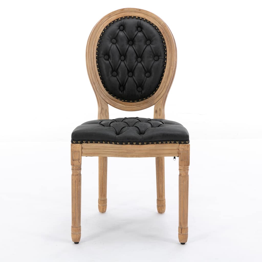 French Style Solid Wood Frame Antique Painting,Hand-pulled buckle decoration PU artificial leather Dining Chair