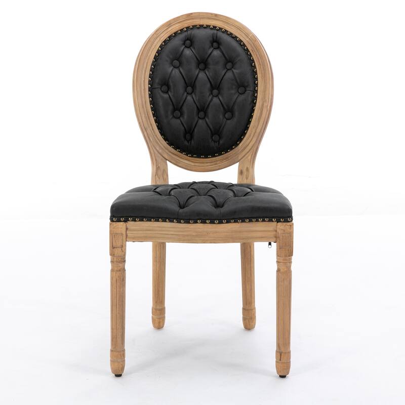 Mid-century Modern Dining Chairs Set of 4, PU Leather High-end Tufted Dining Room Chair with Nailhead Trim Solid Wood Legs