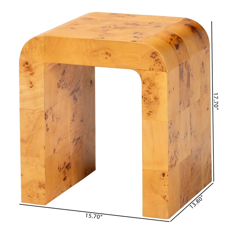 Revelle Modern and Contemporary Natural Light Mappa Real Burl Wood End Table