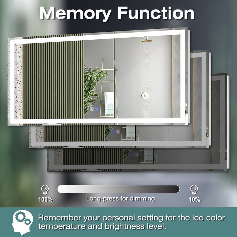 Wall Mounted Bathroom Rectangle Front And Back light LED Mirror With Anti Fog And Dimmable