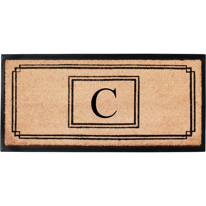 A1HC Natural Coir and Rubber Monogrammed Front Porch Entry Doormat 24"X48" Black/Beige - C