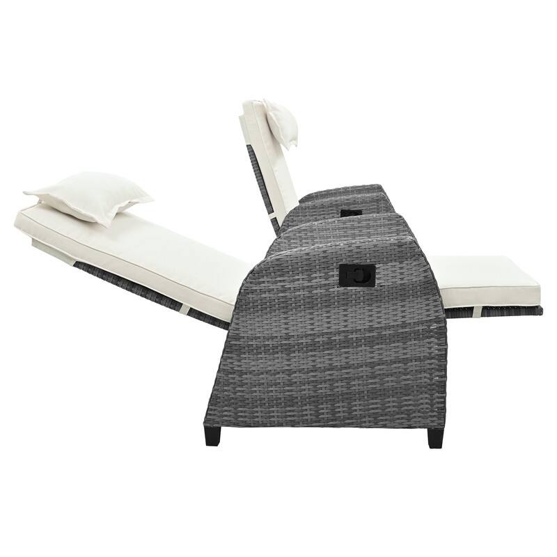 Outdoor Rattan Two person Adjustable Chairs With Coffee Table