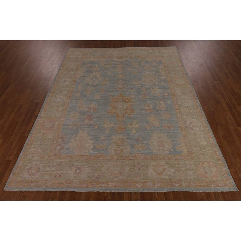 Blue Oushak Turkish Area Rug Handmade Vegetable Dye Wool Carpet - 7'10"x 10'0"