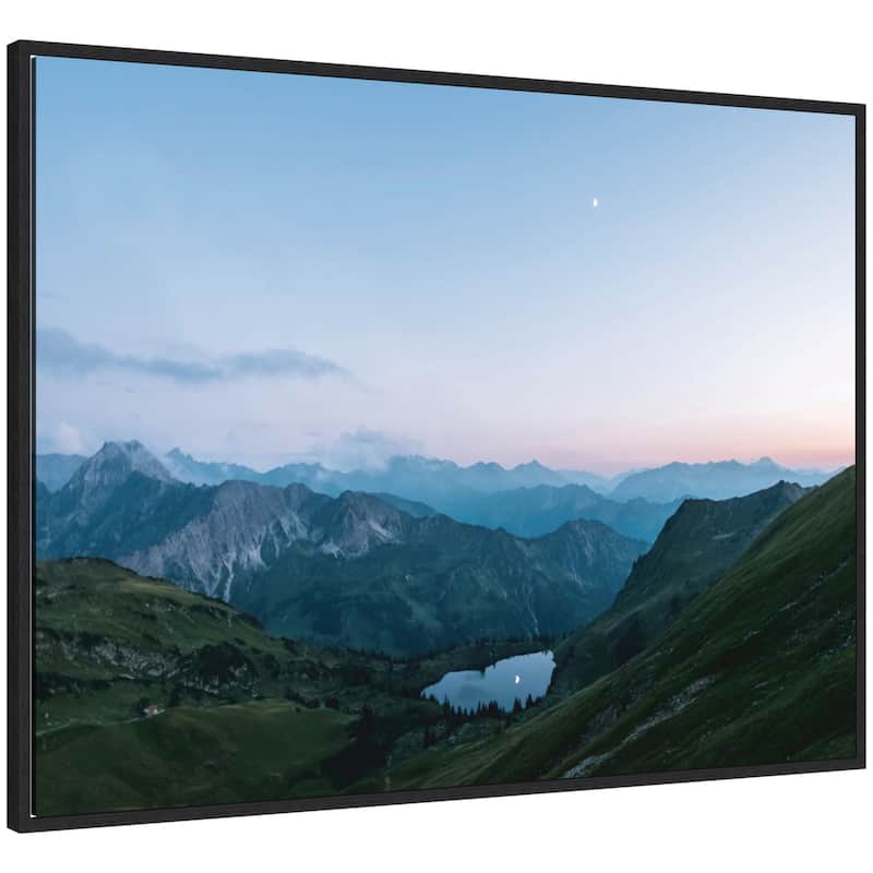Kate and Laurel Sylvie Moonrise over the Mountain Lake in the German Alps Framed Canvas by Michael Schauer - 42x32 - Black