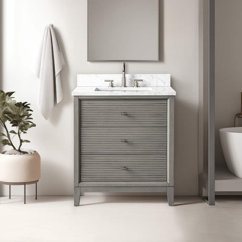 Vanity Art 30" Freestanding Bathroom Vanity with Engineered Marble Top and Sink - 30"/Brushed Nickel - Driftwood Gray