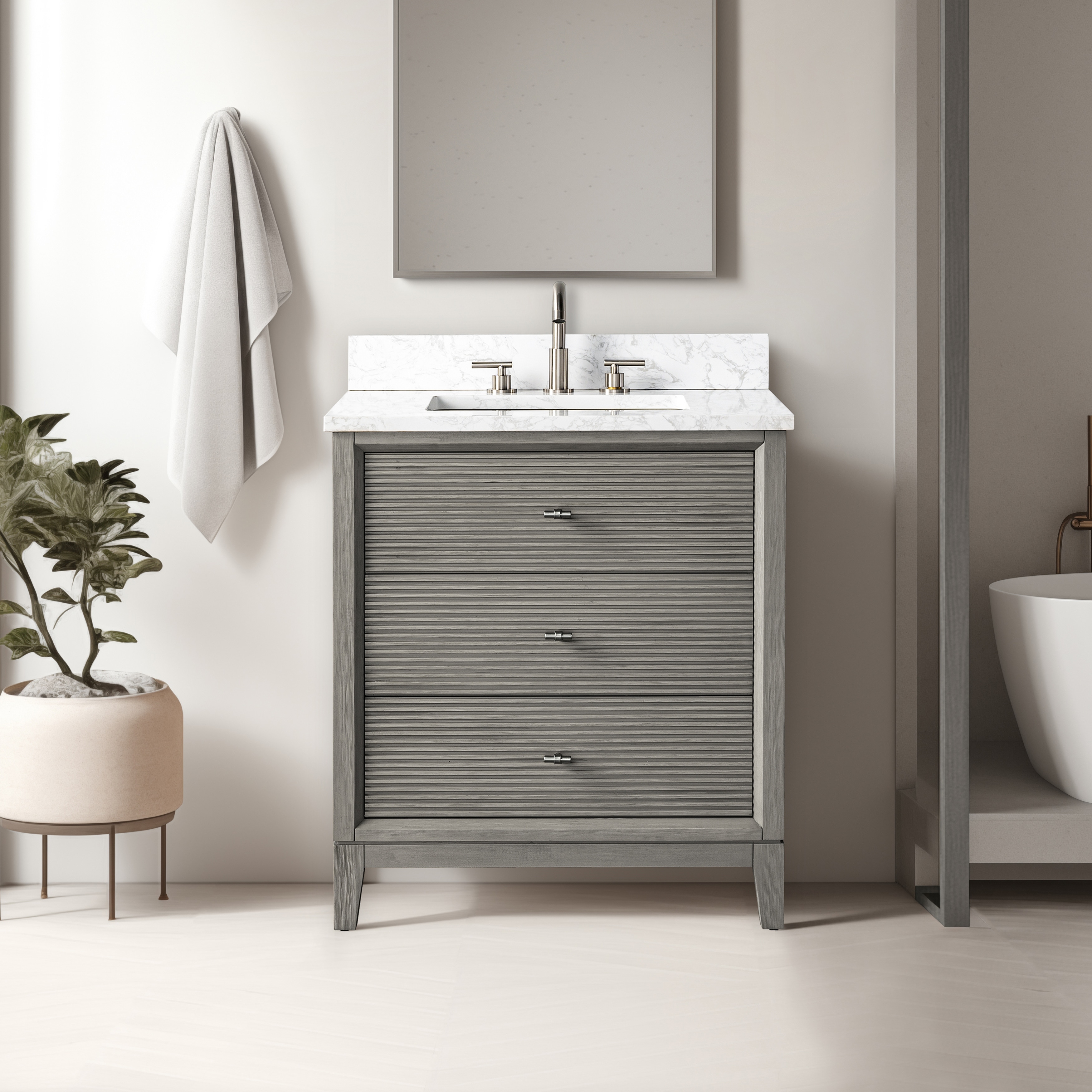 Vanity Art 30" Freestanding Bathroom Vanity with Engineered Marble Top and Sink