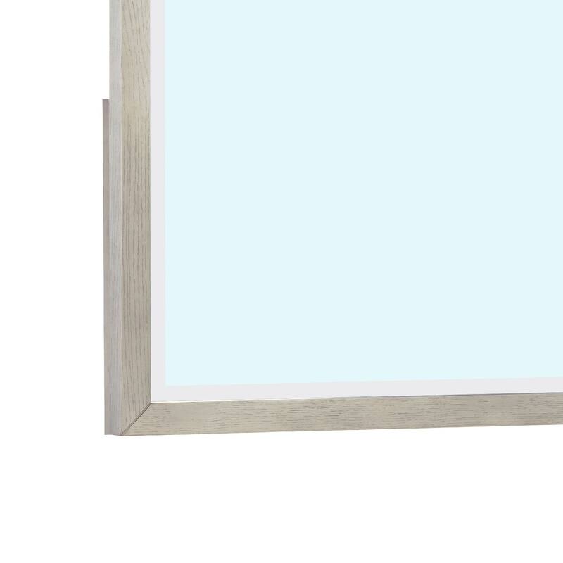 40 Inch Ann Square Portrait Wood Framed Wall Mirror, Grain Details, Gray